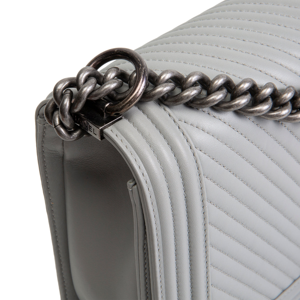 CHANEL Large Chevron Boy Bag - Grey