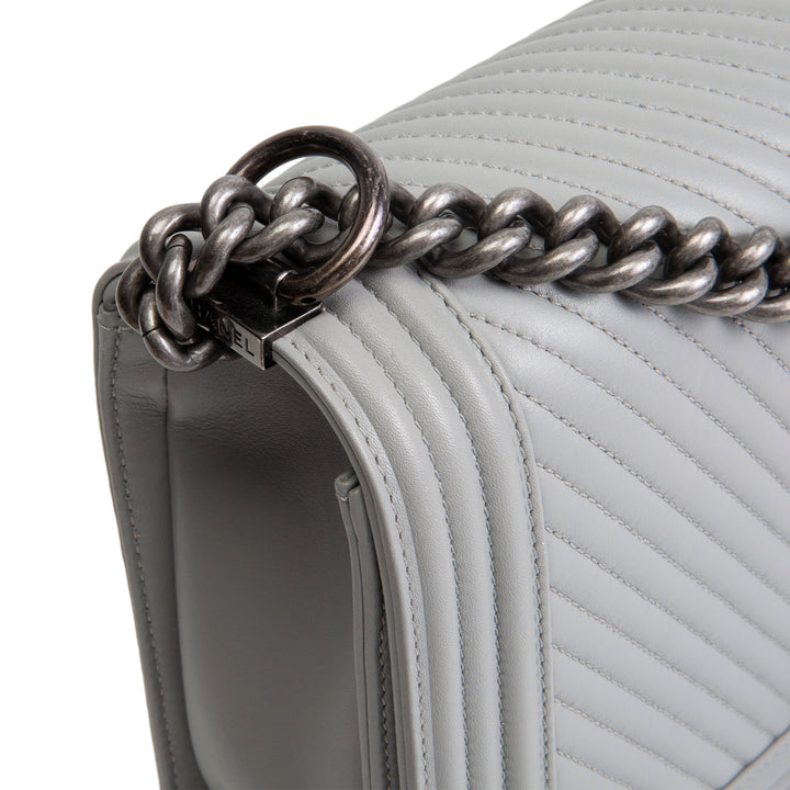 CHANEL Large Chevron Boy Bag - Grey