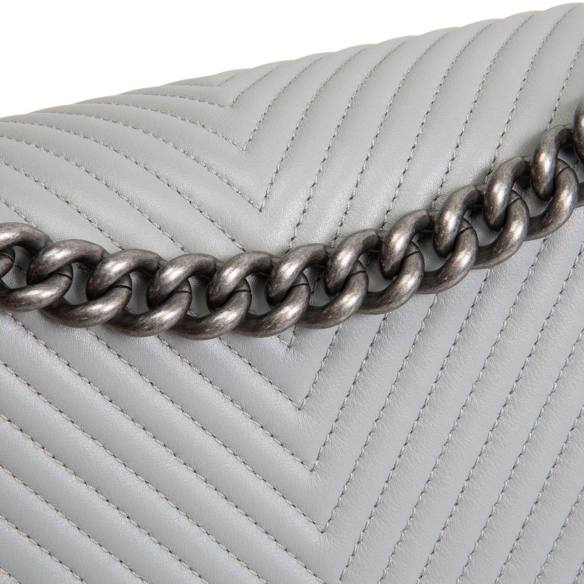 CHANEL Large Chevron Boy Bag - Grey