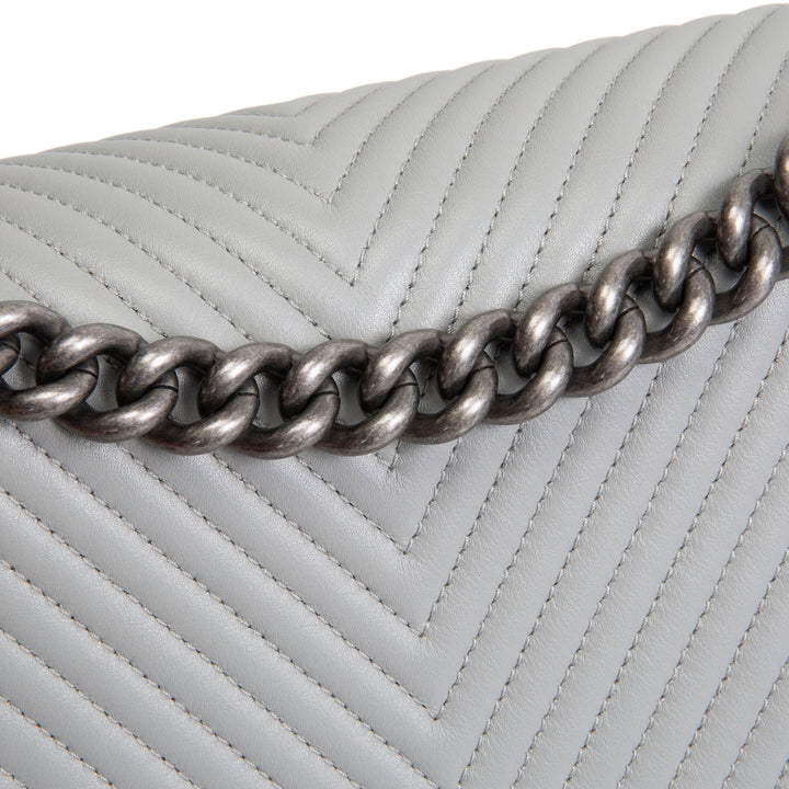 CHANEL Large Chevron Boy Bag - Grey