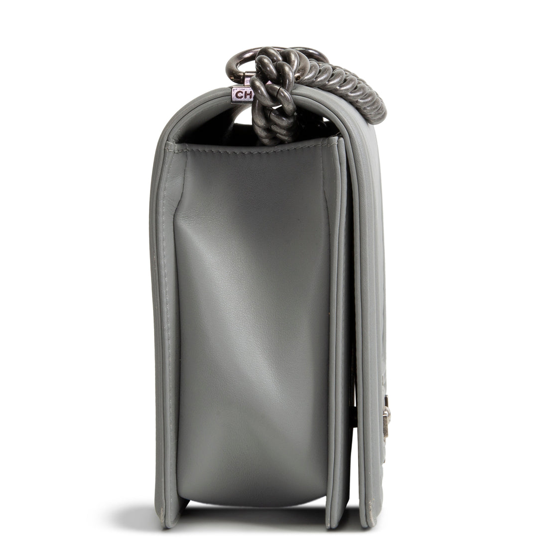 CHANEL Large Chevron Boy Bag - Grey