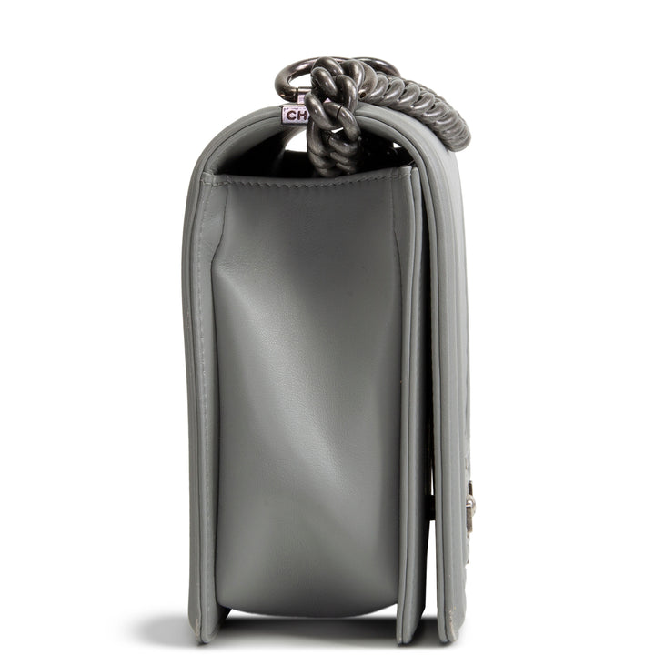 CHANEL Large Chevron Boy Bag - Grey