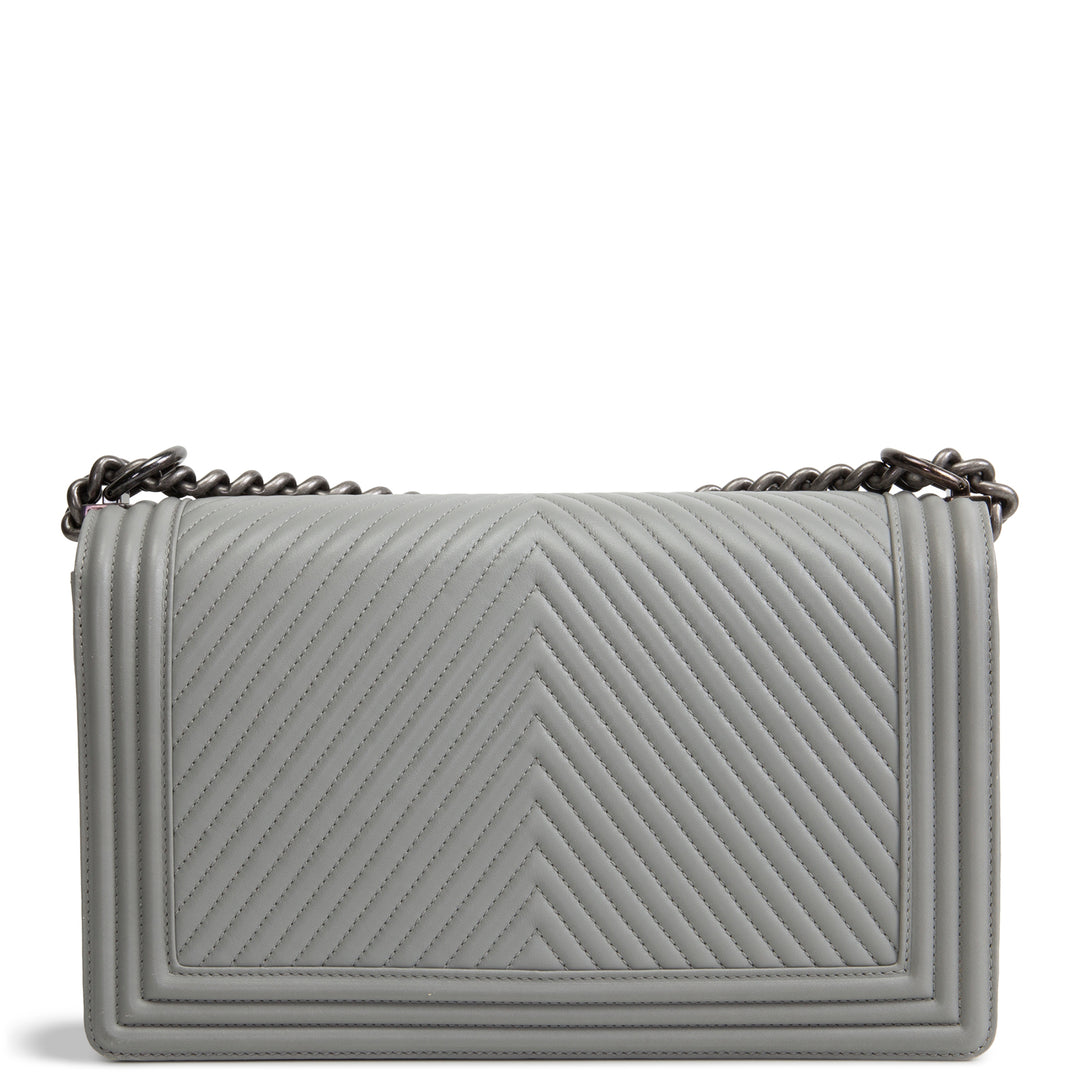 CHANEL Large Chevron Boy Bag - Grey
