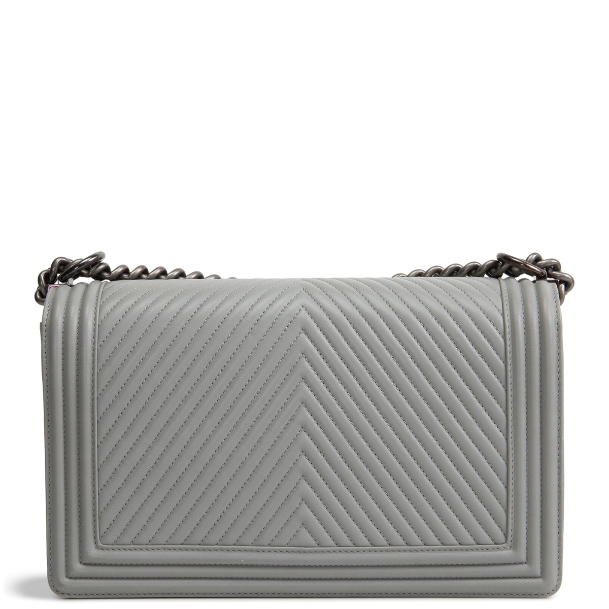 CHANEL Large Chevron Boy Bag - Grey