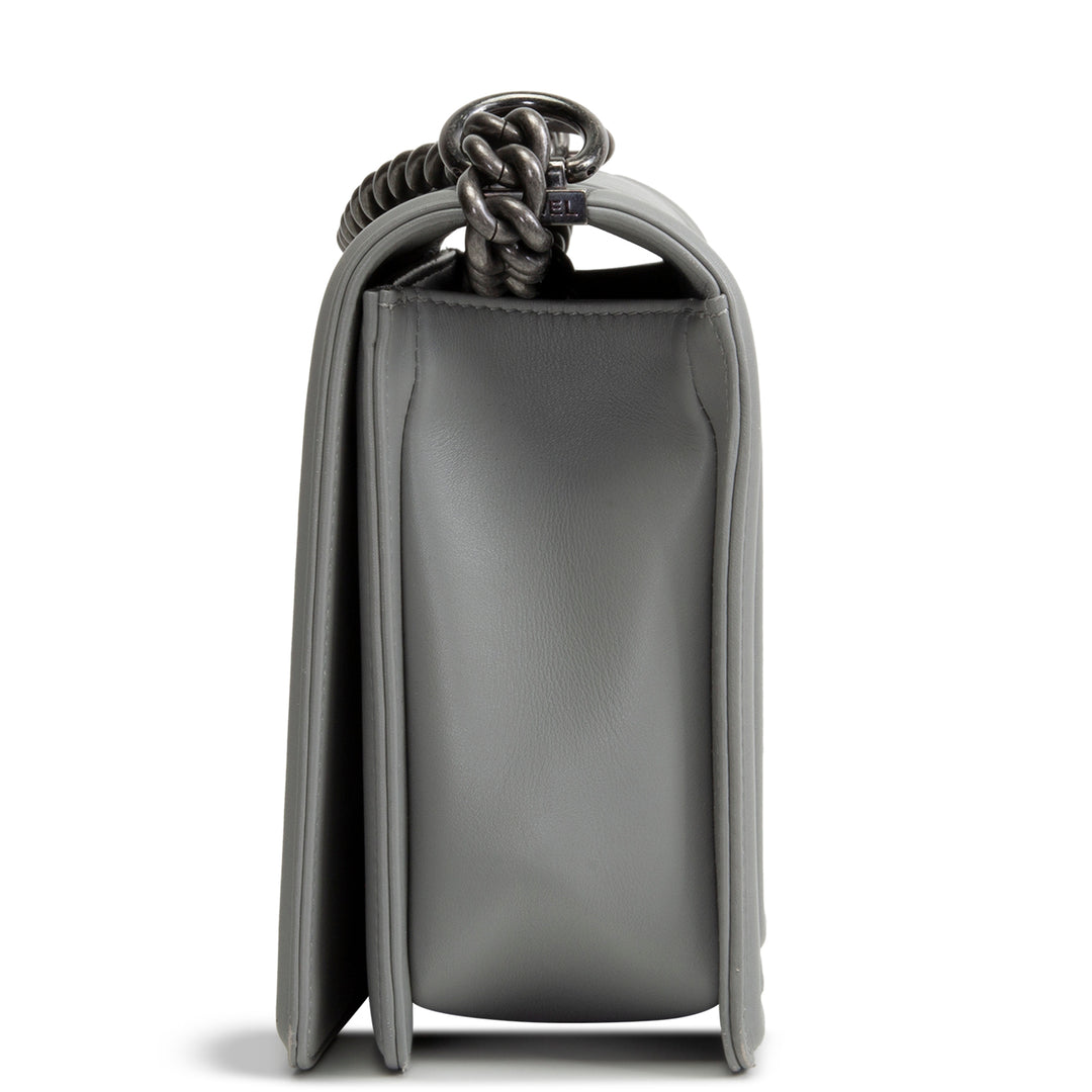CHANEL Large Chevron Boy Bag - Grey