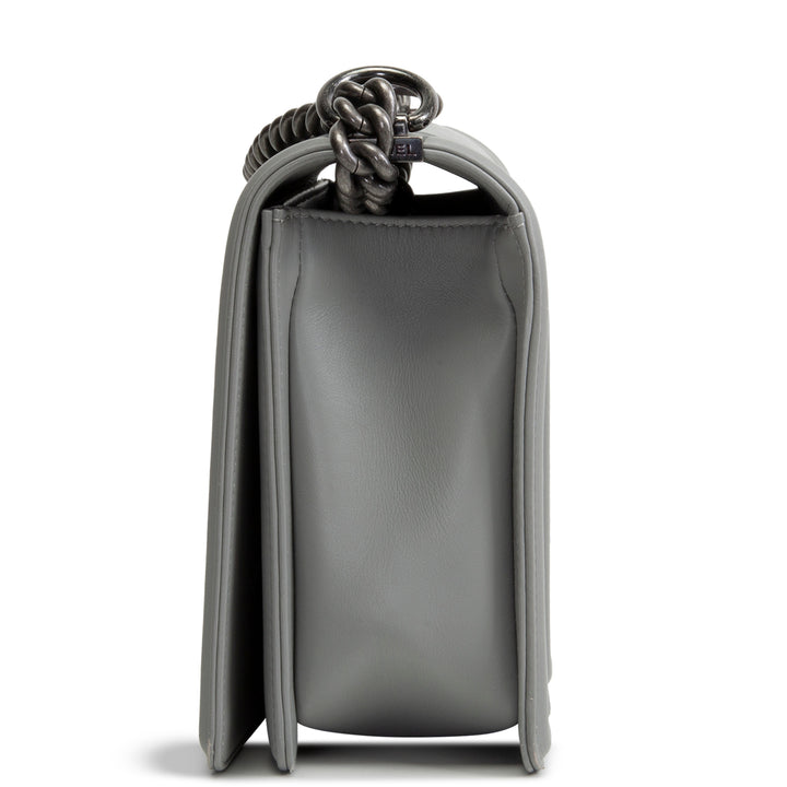 CHANEL Large Chevron Boy Bag - Grey