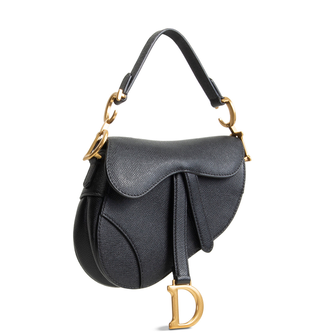 DIOR Leather Saddle Bag Mini w/ Strap - Black OUTLET FINAL SALE