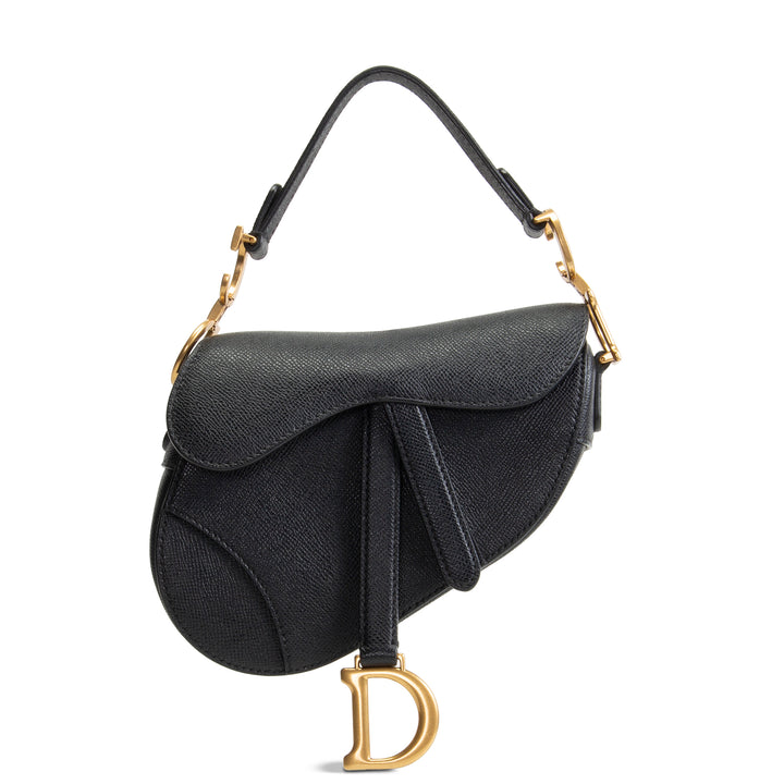 DIOR Leather Saddle Bag Mini w/ Strap - Black OUTLET FINAL SALE