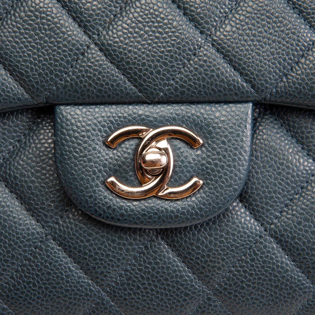 CHANEL Jumbo Quilted Caviar Double Flap - Midnight Blue OUTLET FINAL SALE