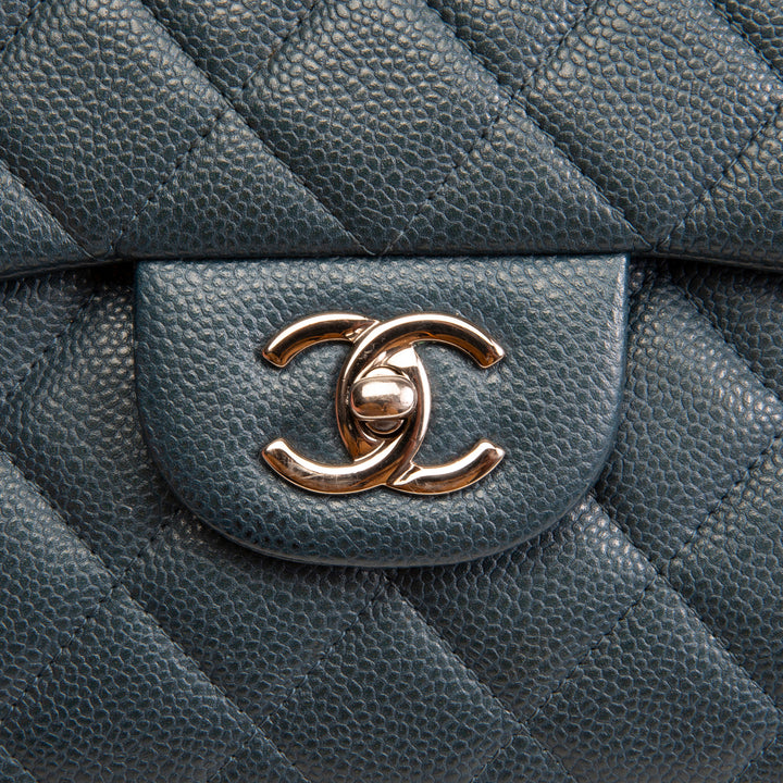 CHANEL Jumbo Quilted Caviar Double Flap - Midnight Blue OUTLET FINAL SALE