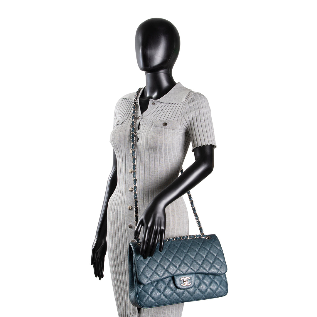 CHANEL Jumbo Quilted Caviar Double Flap - Midnight Blue OUTLET FINAL SALE