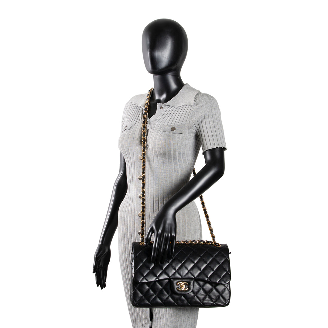 CHANEL Lambskin Classic Double Flap Jumbo - Black