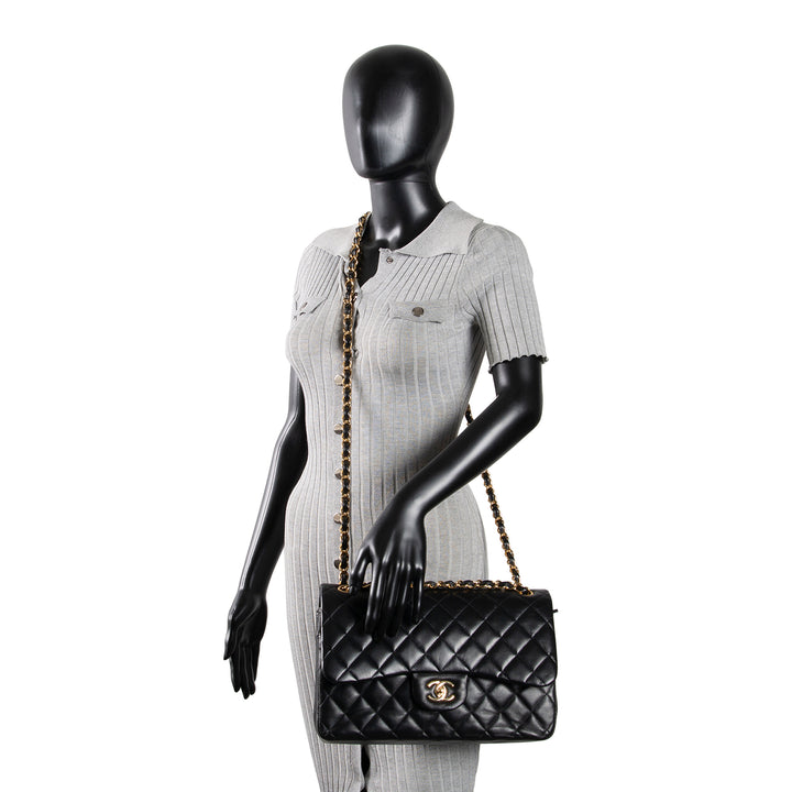 CHANEL Lambskin Classic Double Flap Jumbo - Black
