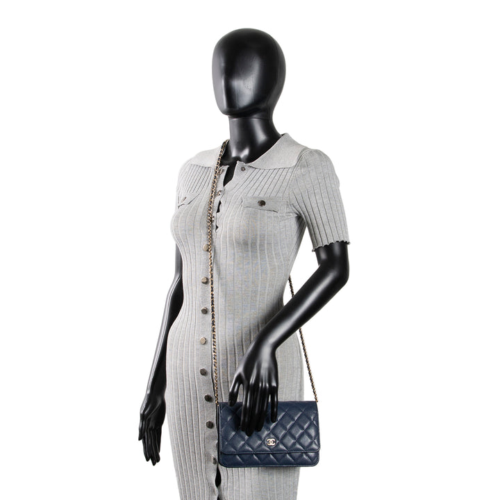 CHANEL Wallet on Chain Quilted Caviar - Navy Blue