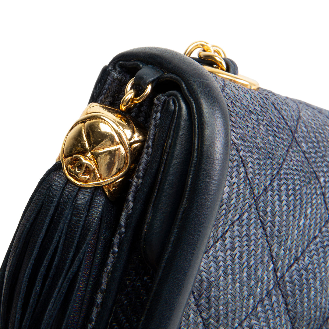 CHANEL Vintage Linen Timeless Double Flap Tassel Shoulder Bag