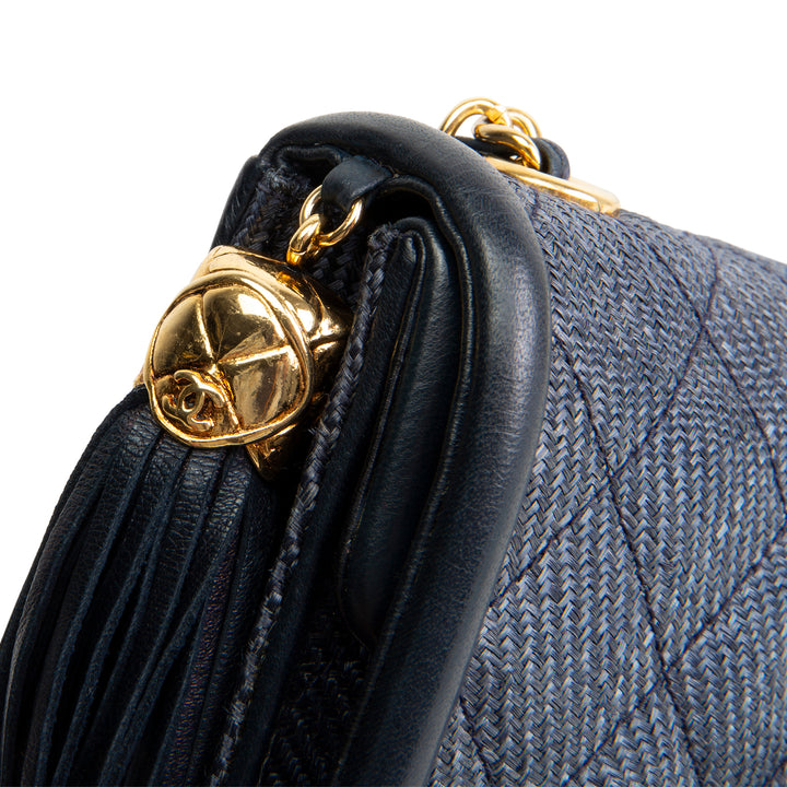 CHANEL Vintage Linen Timeless Double Flap Tassel Shoulder Bag
