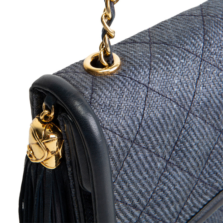 CHANEL Vintage Linen Timeless Double Flap Tassel Shoulder Bag