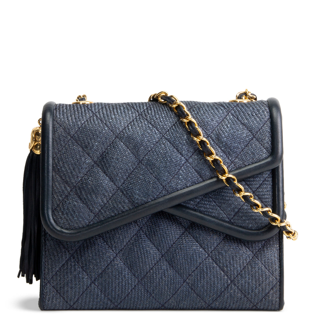 CHANEL Vintage Linen Timeless Double Flap Tassel Shoulder Bag