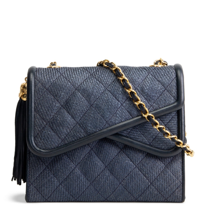 CHANEL Vintage Linen Timeless Double Flap Tassel Shoulder Bag