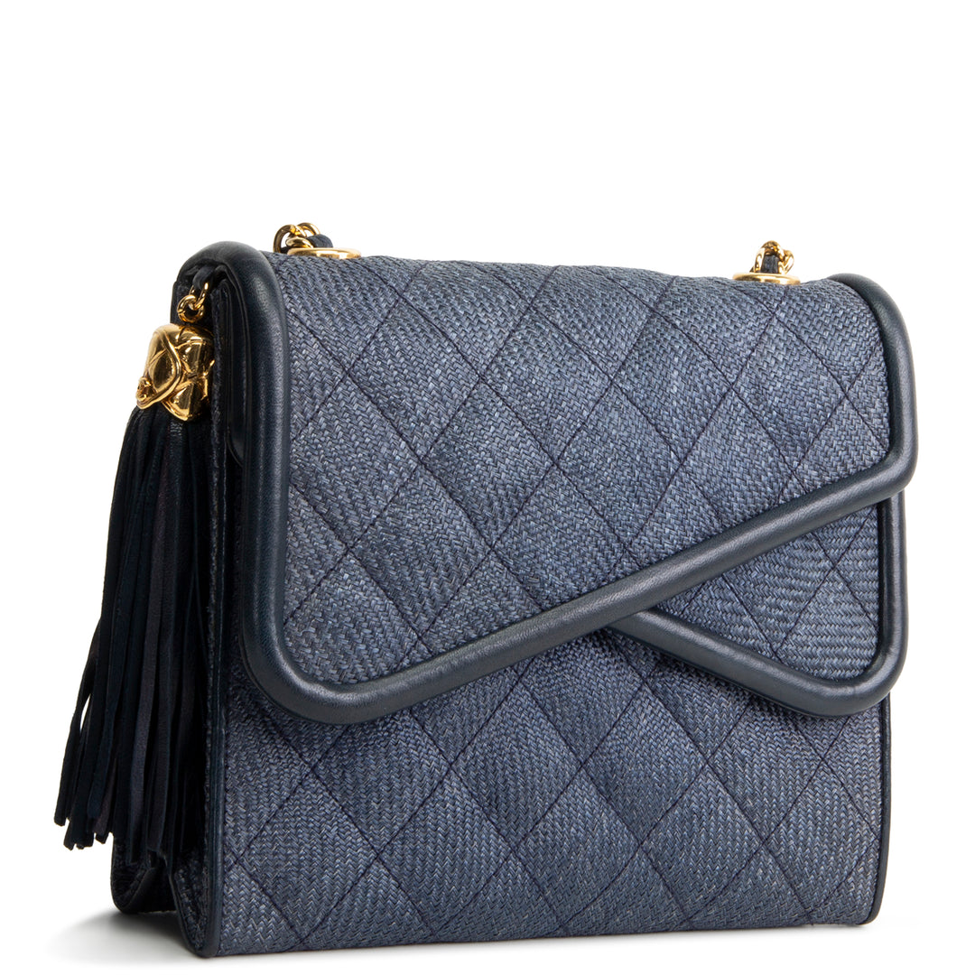 CHANEL Vintage Linen Timeless Double Flap Tassel Shoulder Bag