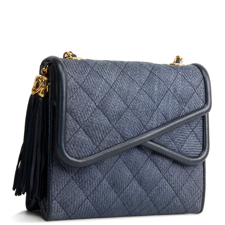 CHANEL Vintage Linen Timeless Double Flap Tassel Shoulder Bag