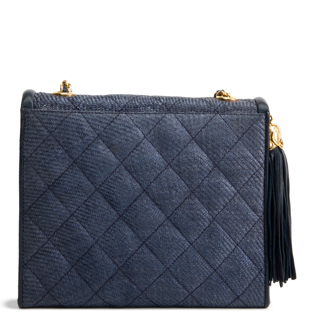 CHANEL Vintage Linen Timeless Double Flap Tassel Shoulder Bag