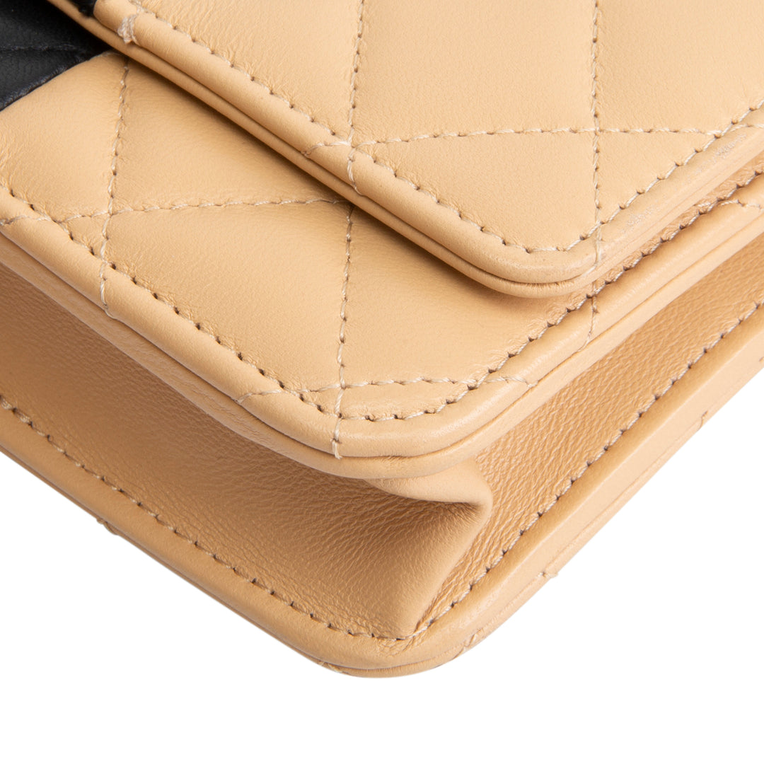 CHANEL Lambskin Bicolor Wallet on Chain - Beige/Black