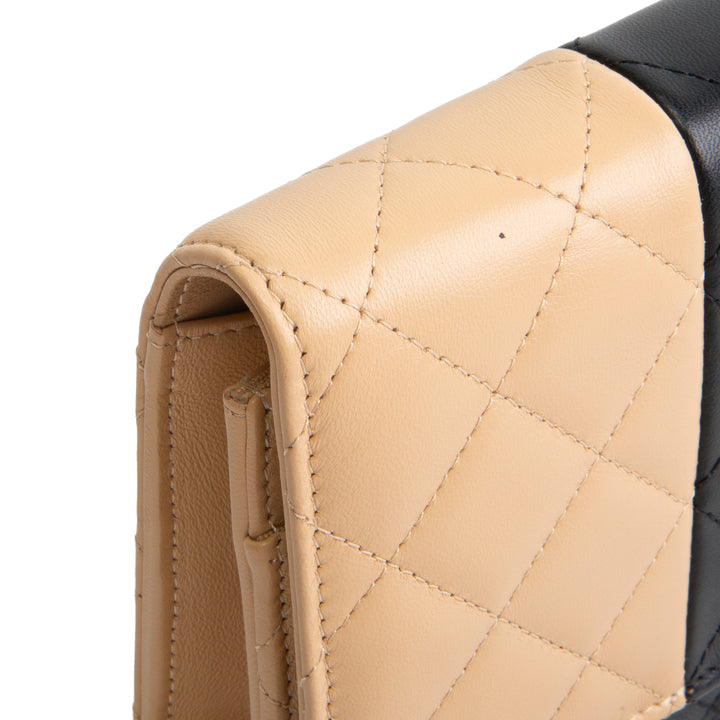 CHANEL Lambskin Bicolor Wallet on Chain - Beige/Black