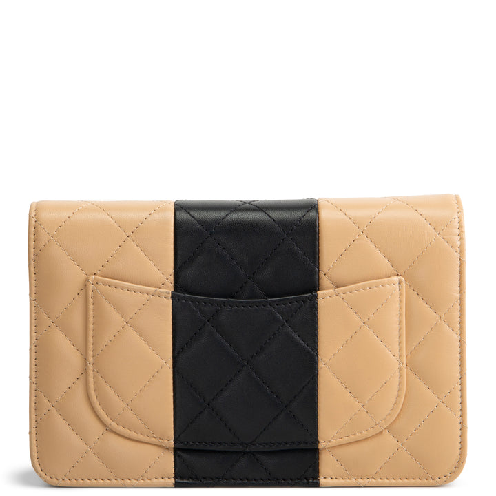 CHANEL Lambskin Bicolor Wallet on Chain - Beige/Black