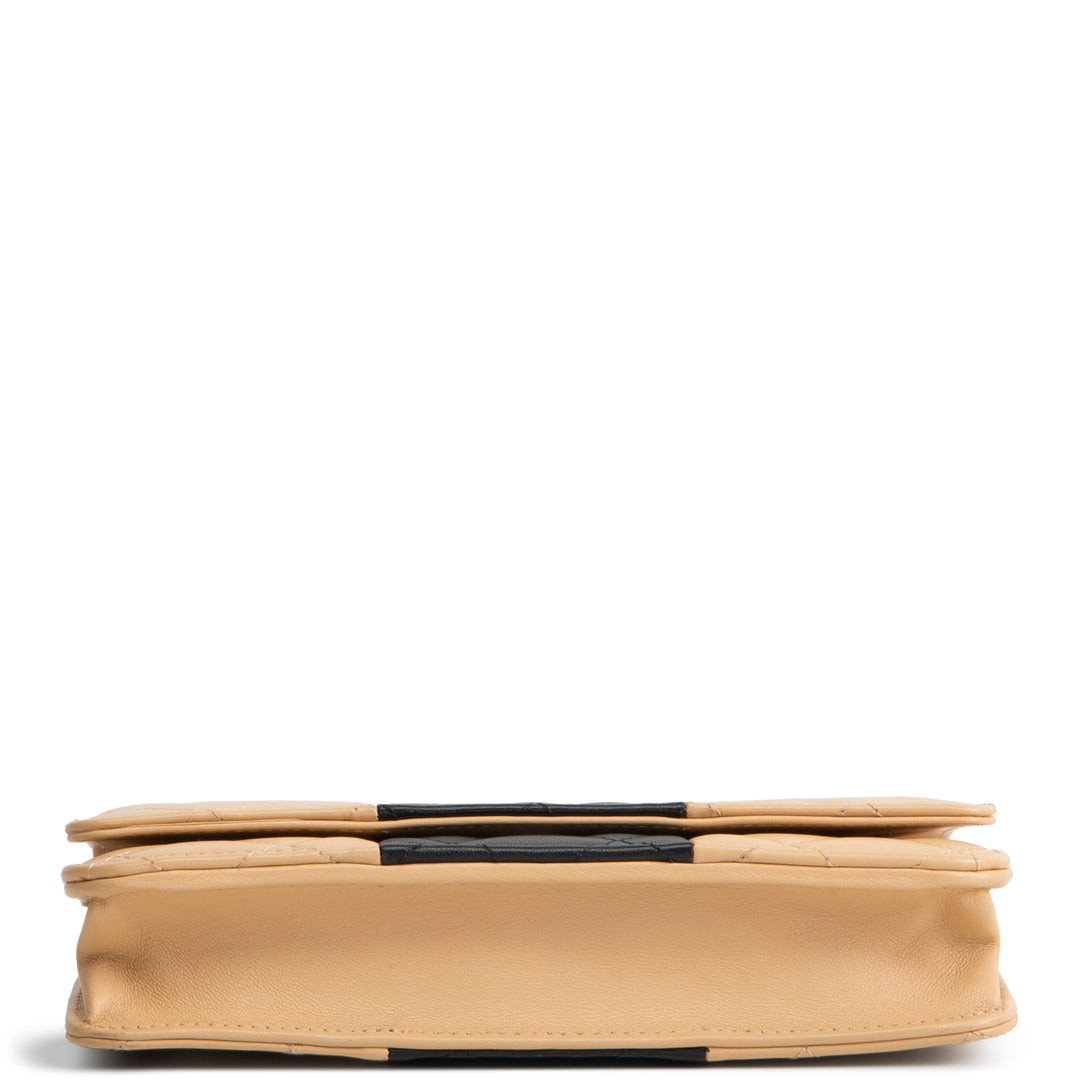 CHANEL Lambskin Bicolor Wallet on Chain - Beige/Black