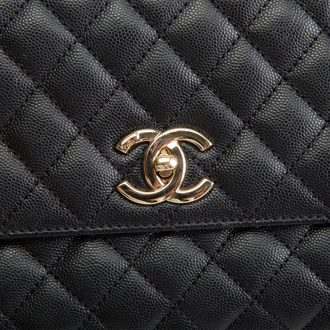 CHANEL Coco Handle Flap - Small Quilted Caviar - Black