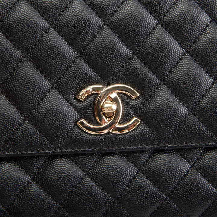 CHANEL Coco Handle Flap - Small Quilted Caviar - Black