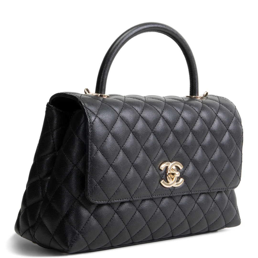CHANEL Coco Handle Flap - Small Quilted Caviar - Black