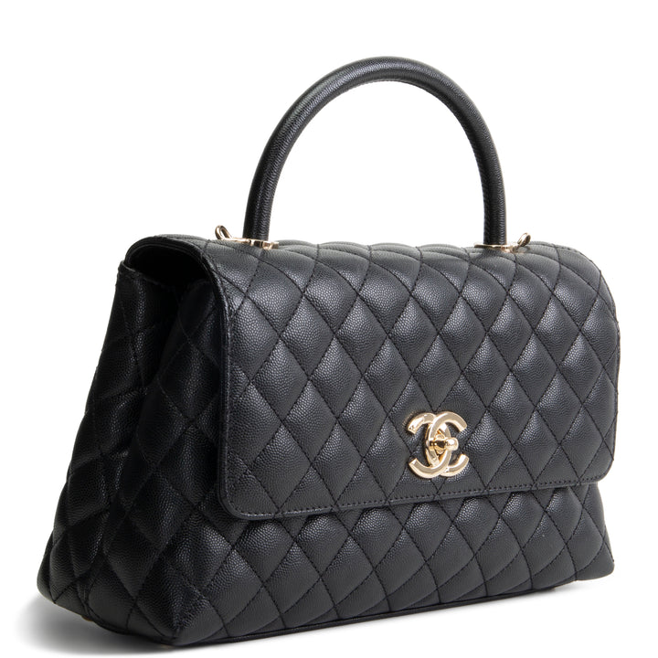 CHANEL Coco Handle Flap - Small Quilted Caviar - Black