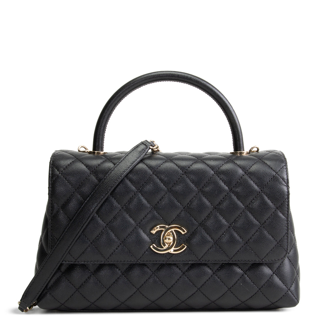 CHANEL Coco Handle Flap - Small Quilted Caviar - Black