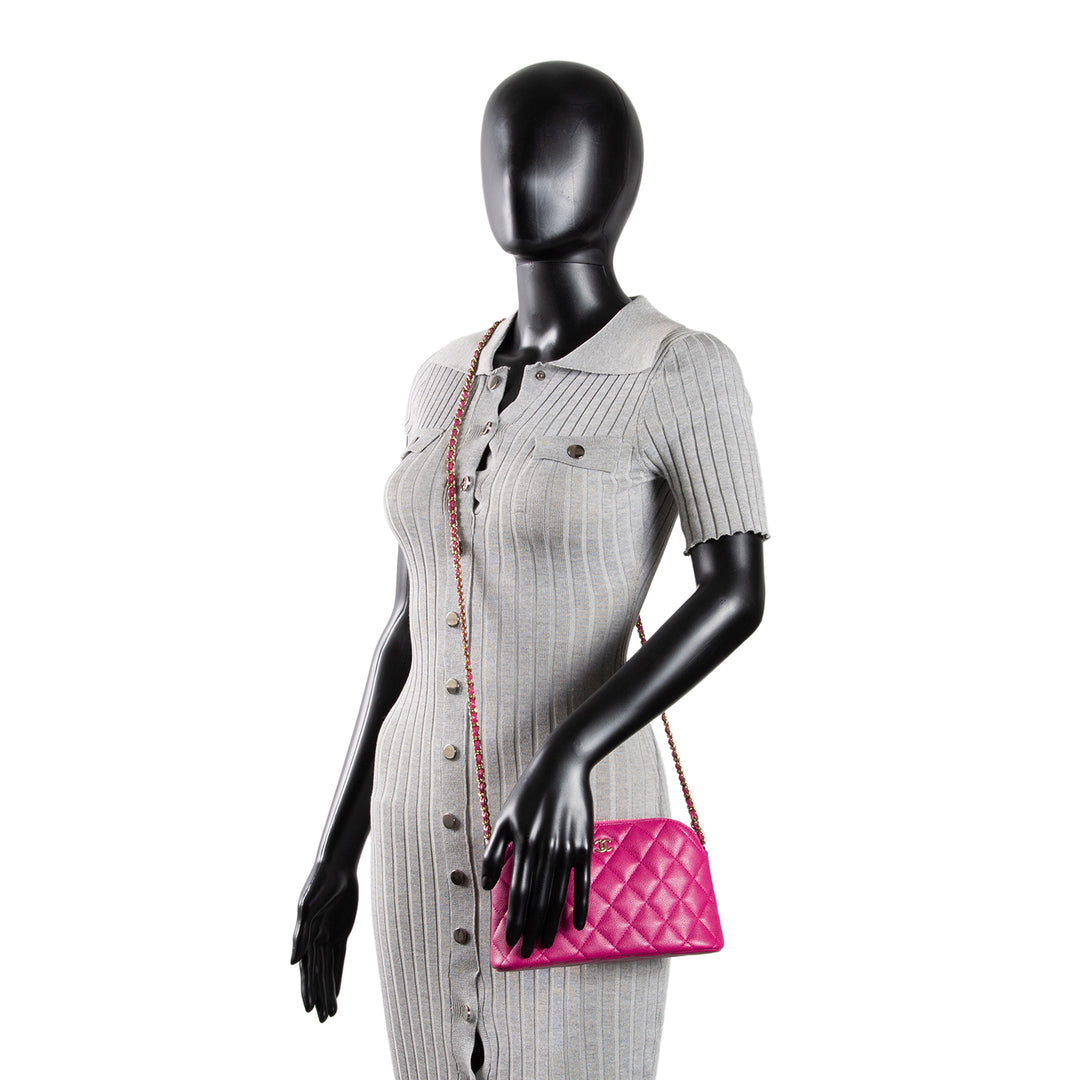 CHANEL Classic Clutch w/ Chain - Quilted Caviar - Pink