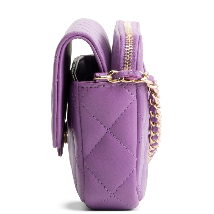 CHANEL Lambskin Quilted Flap Phone Holder - Purple