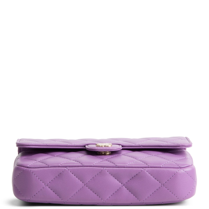 CHANEL Lambskin Quilted Flap Phone Holder - Purple