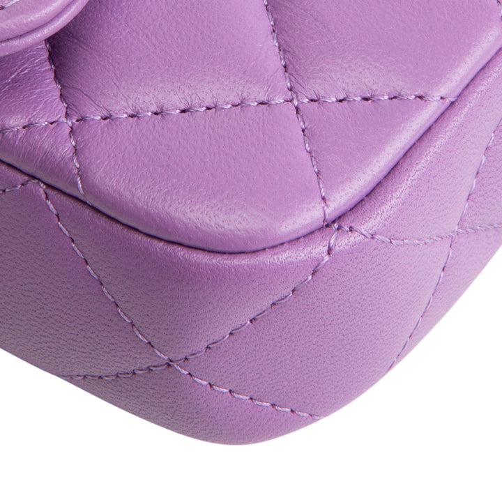 CHANEL Lambskin Quilted Flap Phone Holder - Purple