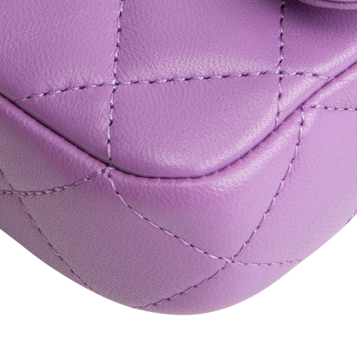 CHANEL Lambskin Quilted Flap Phone Holder - Purple