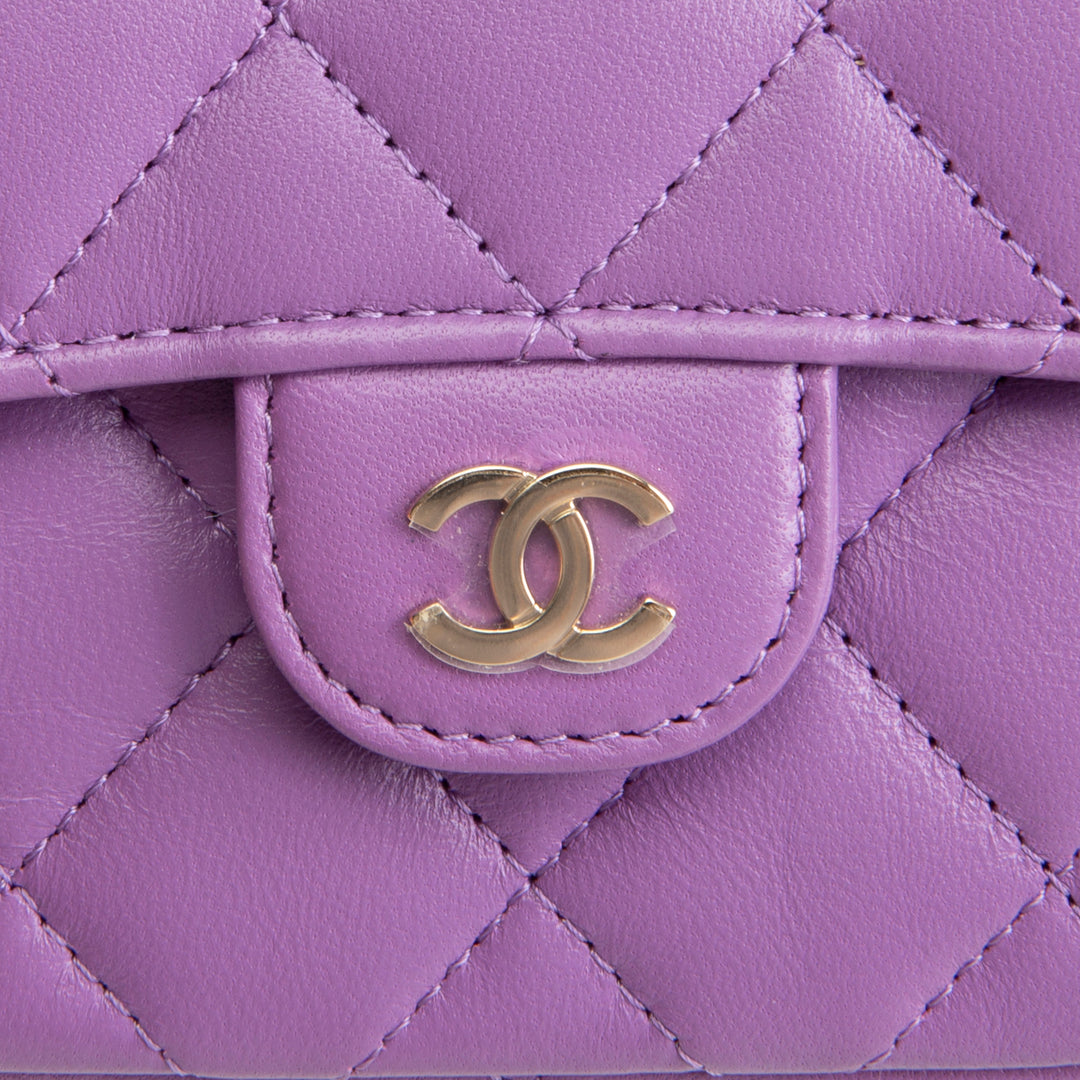 CHANEL Lambskin Quilted Flap Phone Holder - Purple