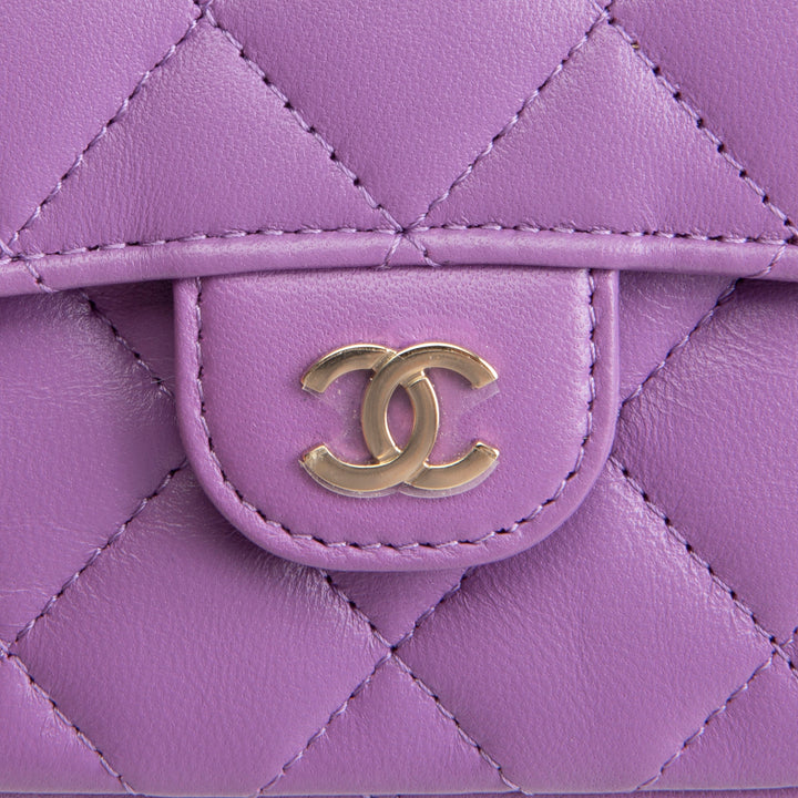 CHANEL Lambskin Quilted Flap Phone Holder - Purple