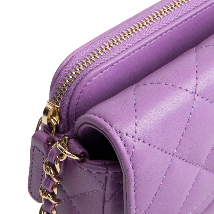 CHANEL Lambskin Quilted Flap Phone Holder - Purple