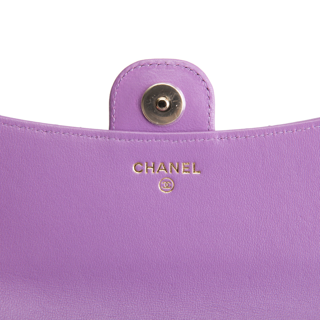 CHANEL Lambskin Quilted Flap Phone Holder - Purple