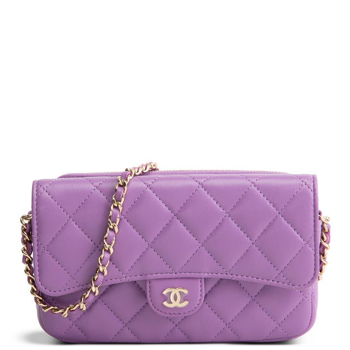 CHANEL Lambskin Quilted Flap Phone Holder - Purple