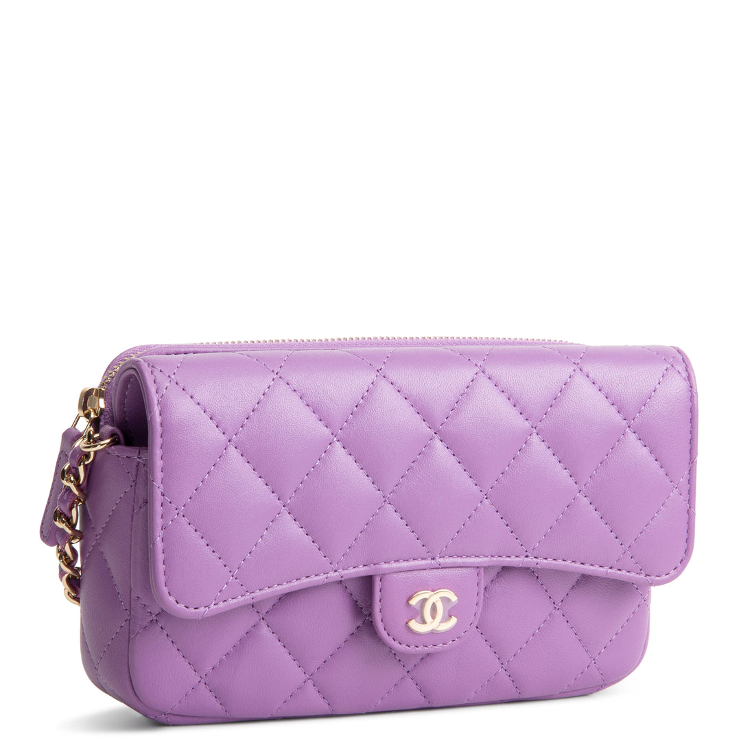 CHANEL Lambskin Quilted Flap Phone Holder - Purple