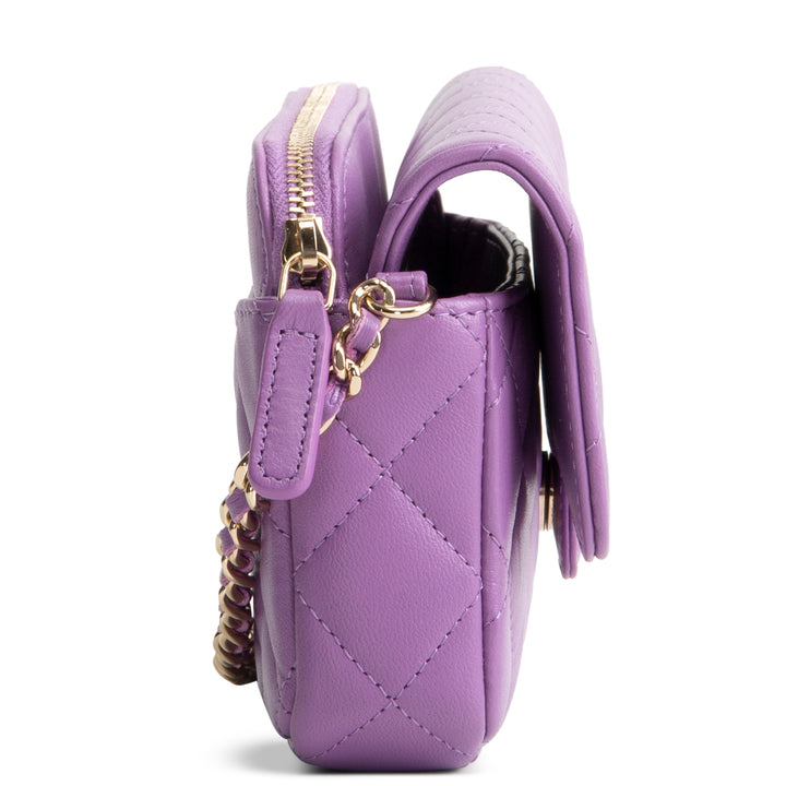 CHANEL Lambskin Quilted Flap Phone Holder - Purple