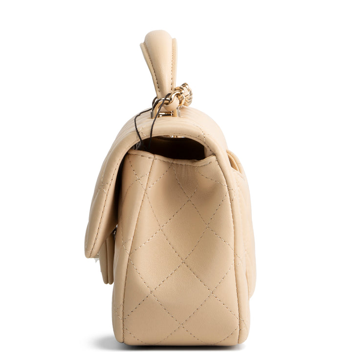 CHANEL Lambskin Top Handle Rectangular Single Flap - Beige