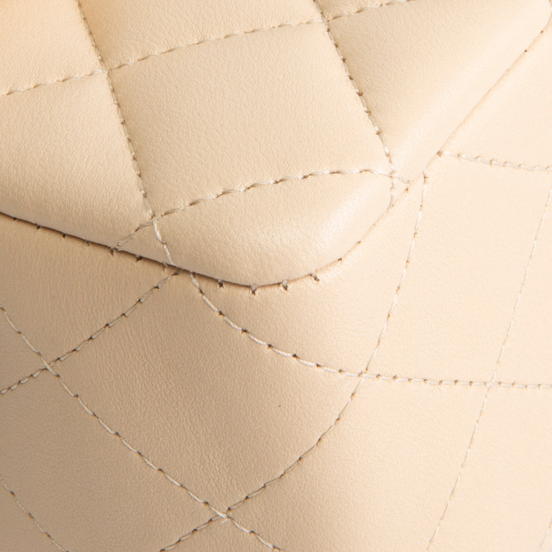 CHANEL Lambskin Top Handle Rectangular Single Flap - Beige