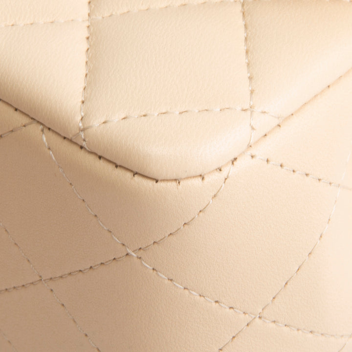 CHANEL Lambskin Top Handle Rectangular Single Flap - Beige